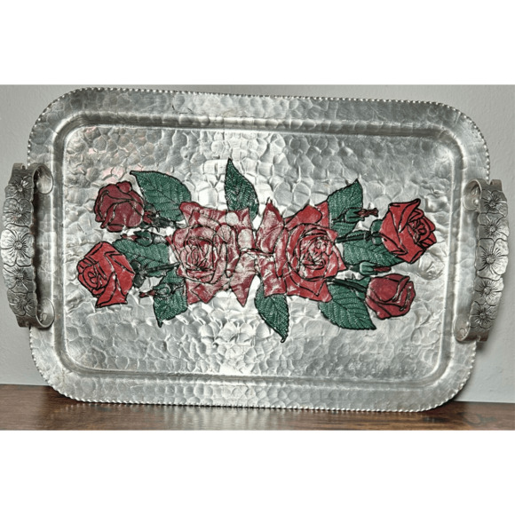 Vintage 1950s MCM Continental Silver Co 18.5” Wild Rose Serving Tray #1023 - Picture 3 of 11